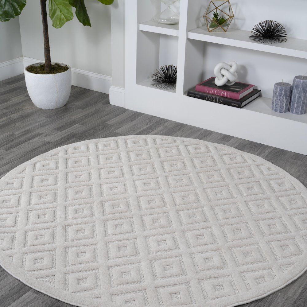 Portmany Neutral Diamond Trellis Indoor/Outdoor Area Rug. Picture 2