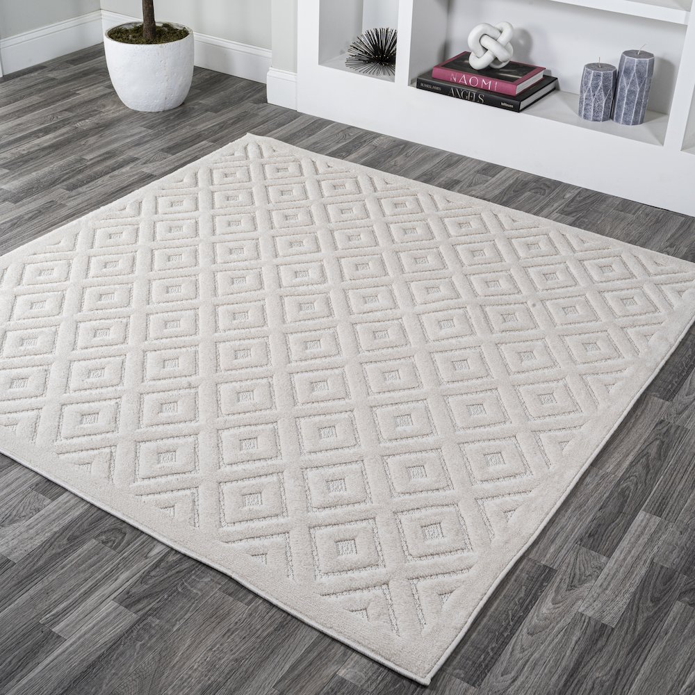 Portmany Neutral Diamond Trellis Indoor/Outdoor Area Rug. Picture 2