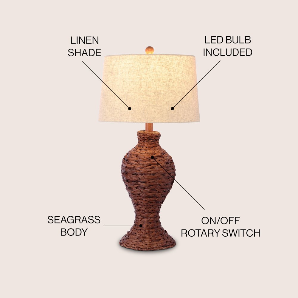 Elicia Coastal Cottage Water Hyacinth Weave Led Table Lamp. Picture 4