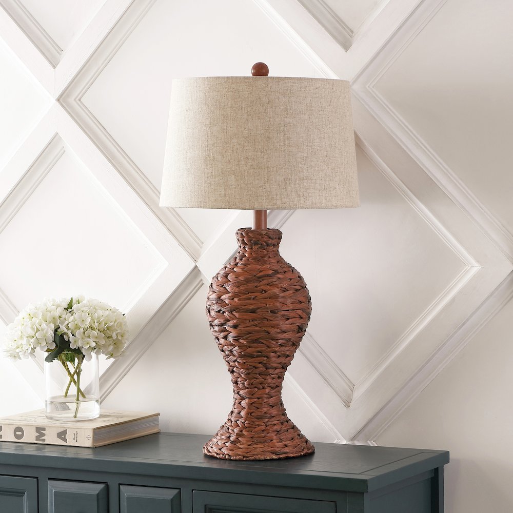 Elicia Coastal Cottage Water Hyacinth Weave Led Table Lamp. Picture 1
