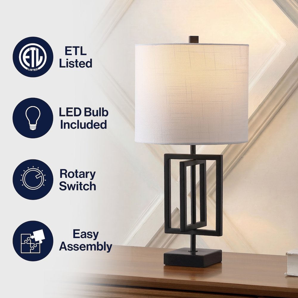 Anya Modern Geometric Rectangular Metal LED Table Lamp with Marble Base. Picture 9