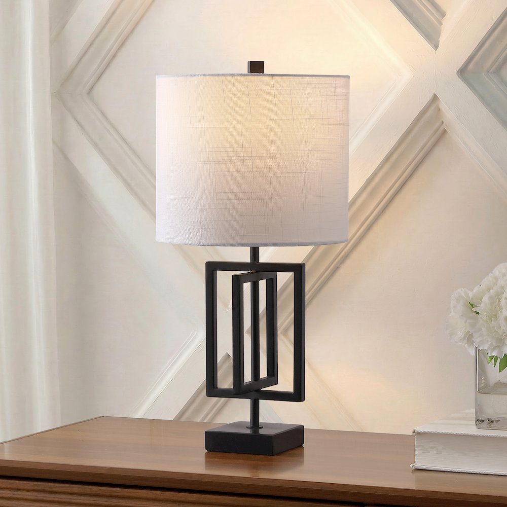 Anya Modern Geometric Rectangular Metal LED Table Lamp with Marble Base. Picture 2