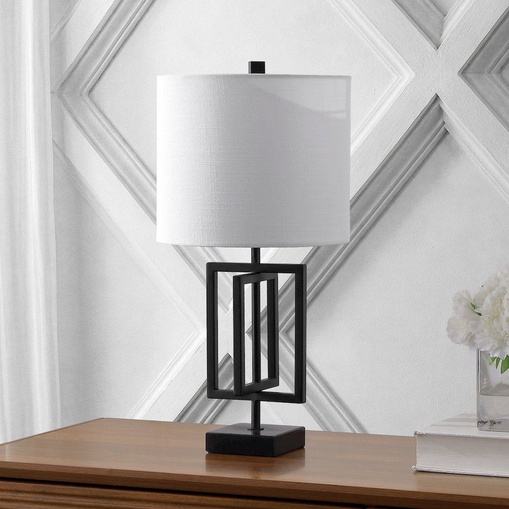 Anya Modern Geometric Rectangular Metal LED Table Lamp with Marble Base. Picture 7