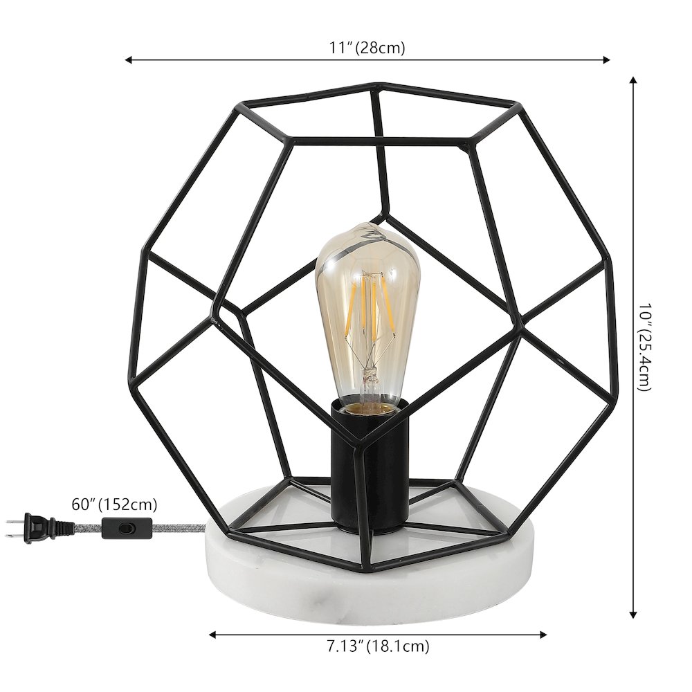 James Mid Century Glam Metal Marble Geometric LED Table Lamp. Picture 1