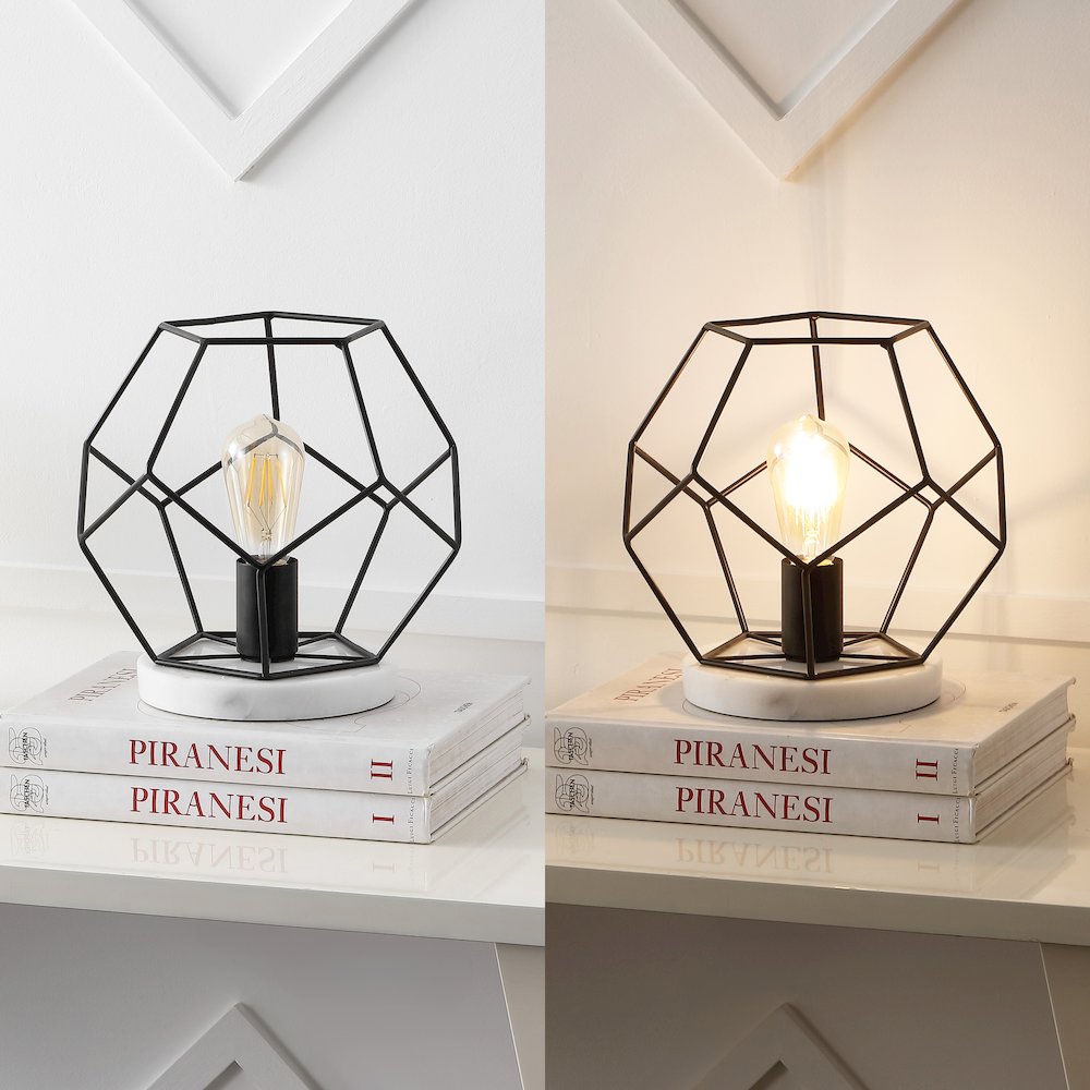 James Mid Century Glam Metal Marble Geometric LED Table Lamp. Picture 2