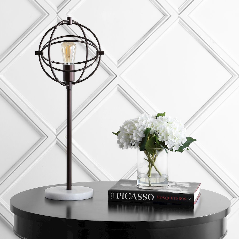 Atomic Caged Edison Bulb Metal/Marble Modern Led Table Lamp. Picture 6