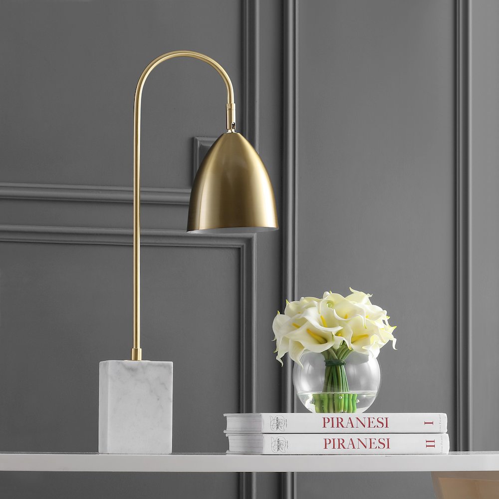 Ana Gold Arched Metal With Marble Base Led Table Lamp. Picture 6