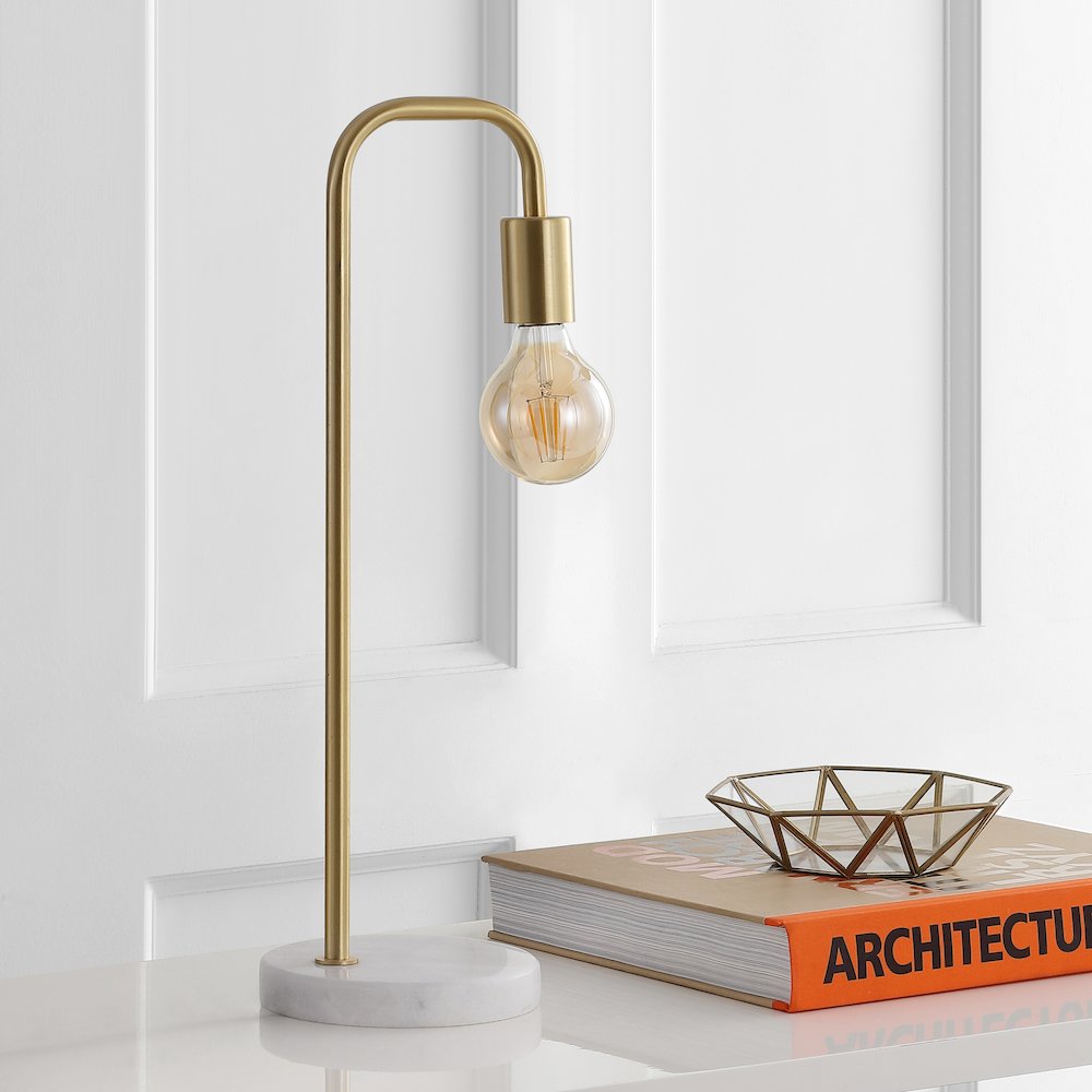 Axel Minimalist Glam Gold Pipe Metal/Marble Led Table Lamp. Picture 6