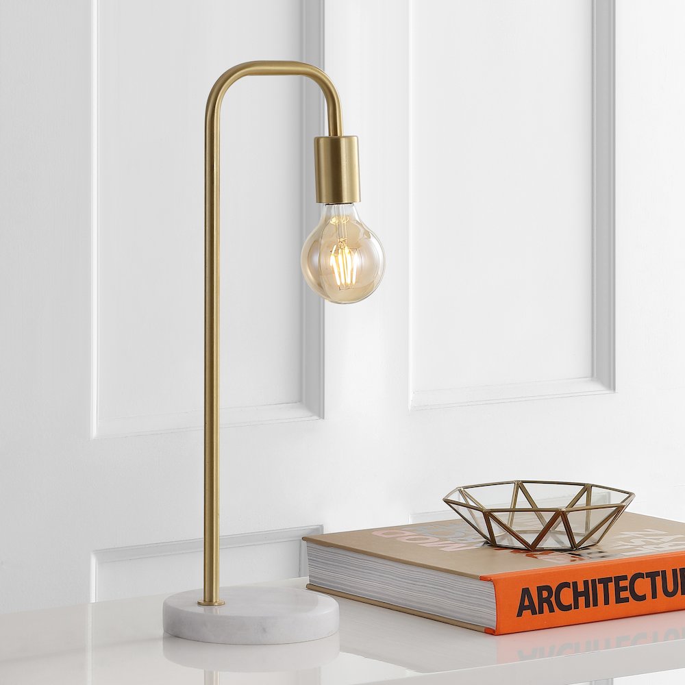 Axel Minimalist Glam Gold Pipe Metal/Marble Led Table Lamp. Picture 5
