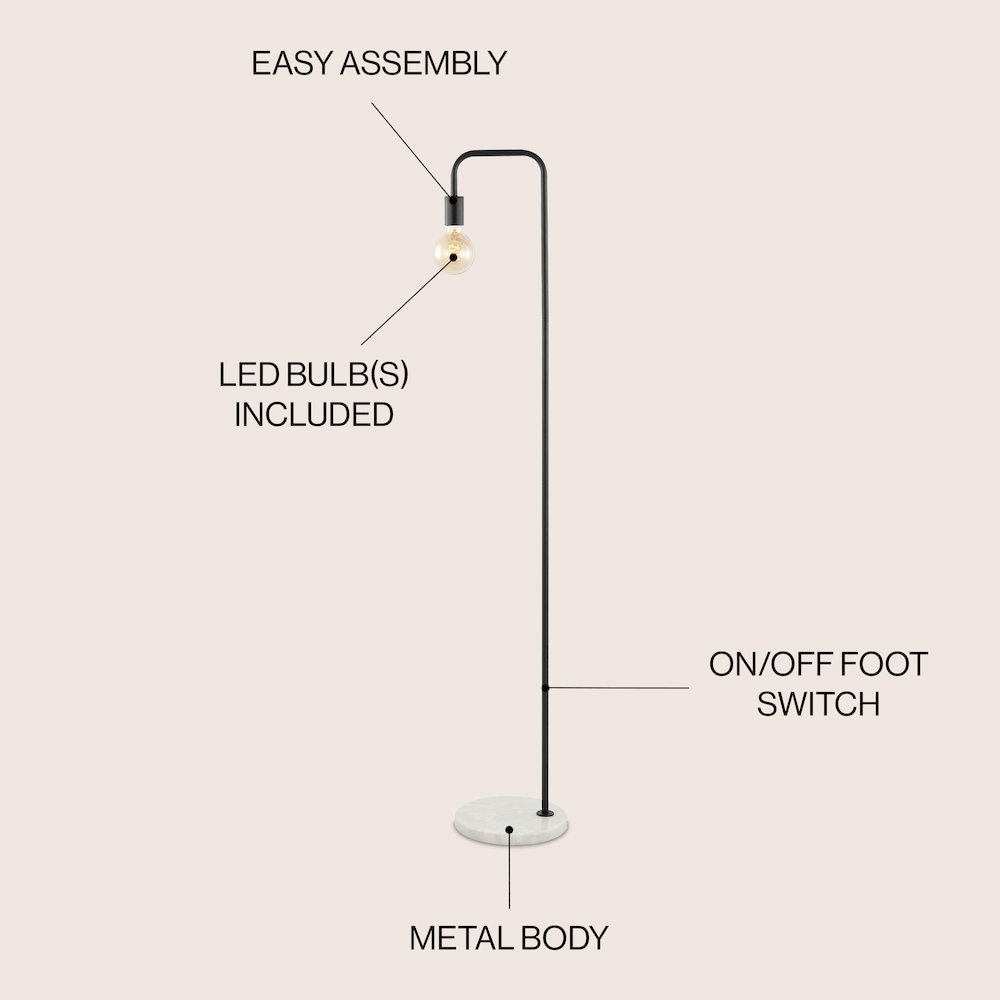 Vega Minimalist Edison Metal/Marble Led Floor Lamp. Picture 5