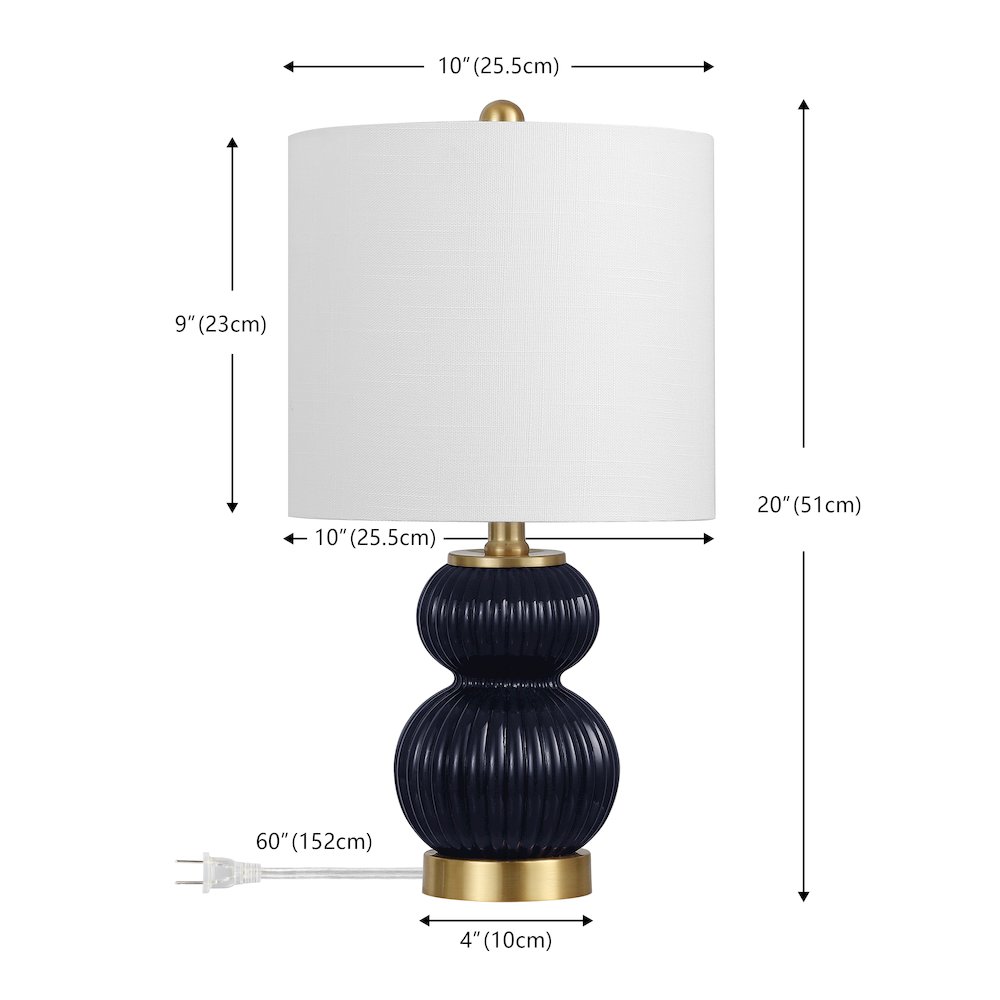 20" Contemporary Transitional Metal/Glass Ribbed Gourd LED Table Lamp, Navy. Picture 6