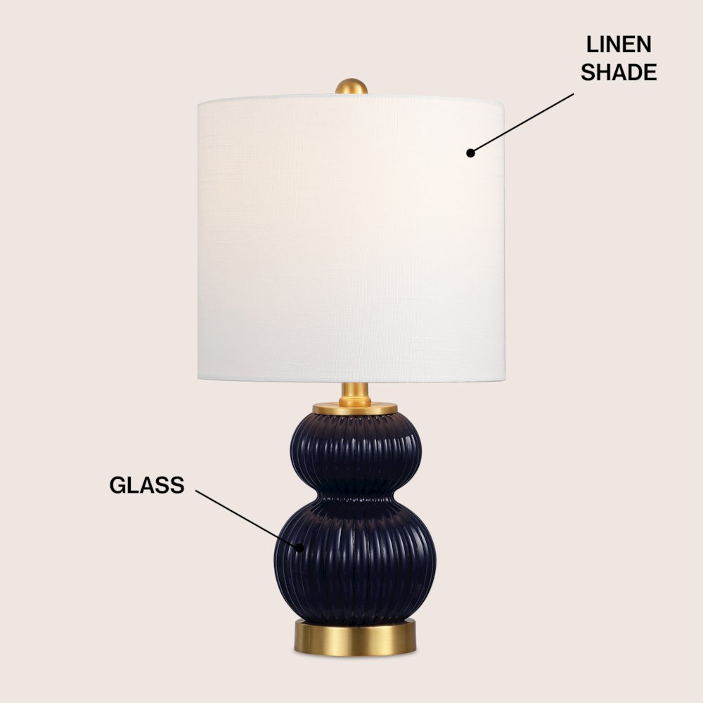 20" Contemporary Transitional Metal/Glass Ribbed Gourd LED Table Lamp, Navy. Picture 3