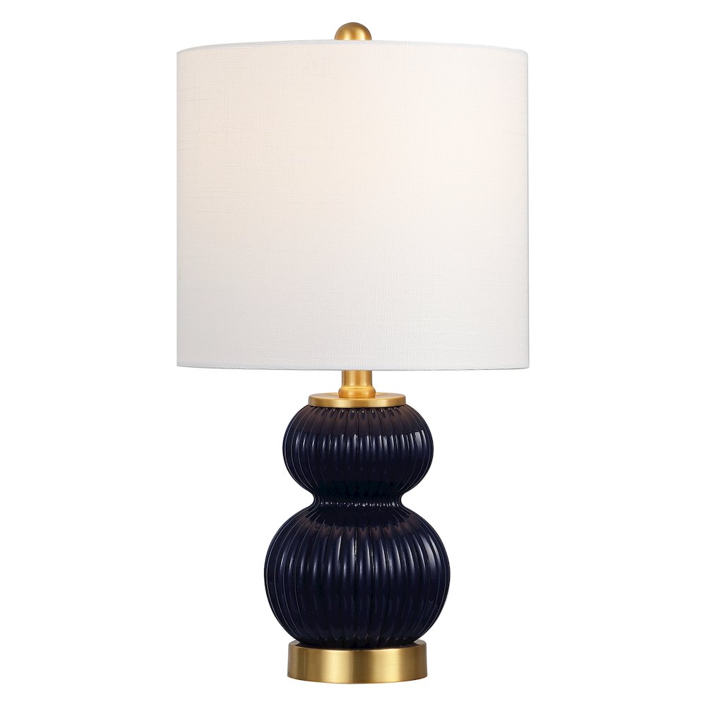 20" Contemporary Transitional Metal/Glass Ribbed Gourd LED Table Lamp, Navy. Picture 1