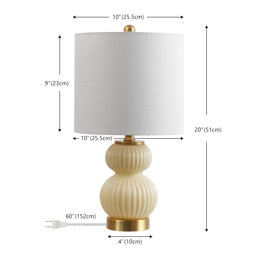 20" Contemporary Transitional Metal/Glass Ribbed Gourd LED Table Lamp, Ivory. Picture 6