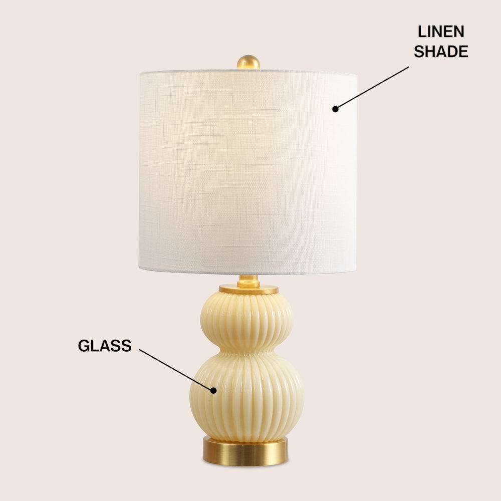 20" Contemporary Transitional Metal/Glass Ribbed Gourd LED Table Lamp, Ivory. Picture 3