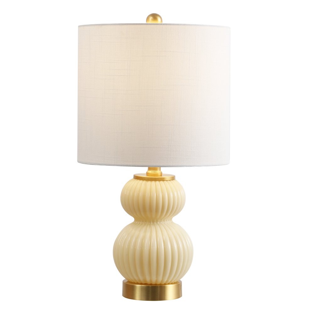 20" Contemporary Transitional Metal/Glass Ribbed Gourd LED Table Lamp, Ivory. Picture 1