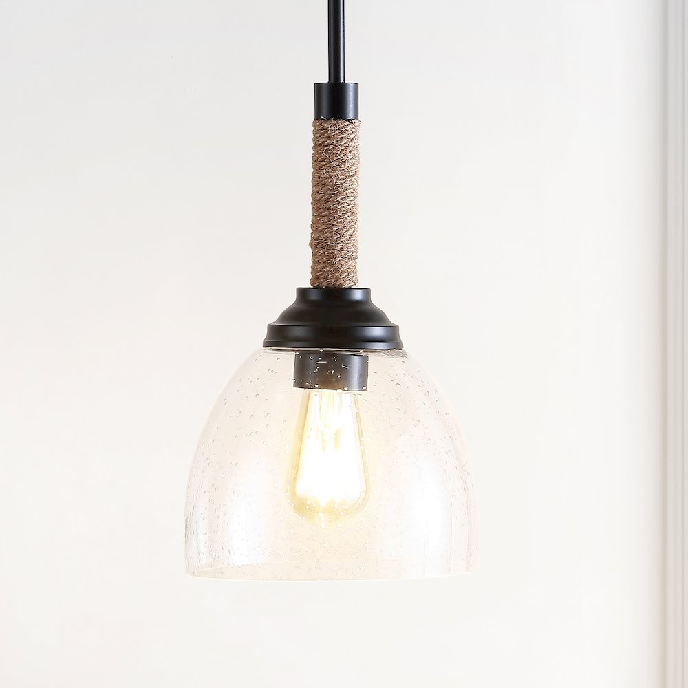 Alys Adjustable Rope Wrap Modern Rustic Iron/Glass Led Pendant. Picture 12