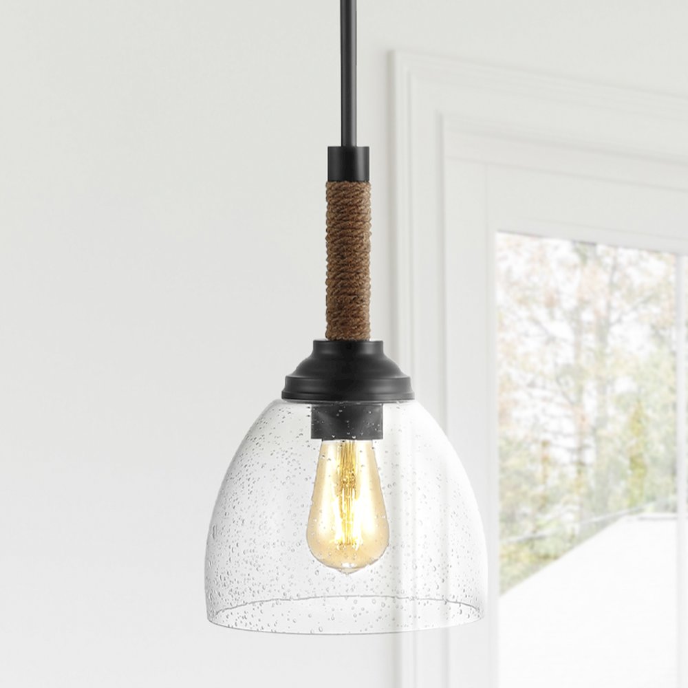 Alys Adjustable Rope Wrap Modern Rustic Iron/Glass Led Pendant. Picture 13