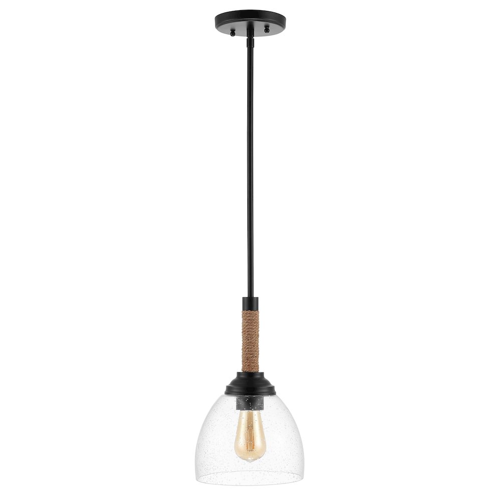 Alys Adjustable Rope Wrap Modern Rustic Iron/Glass Led Pendant. Picture 2