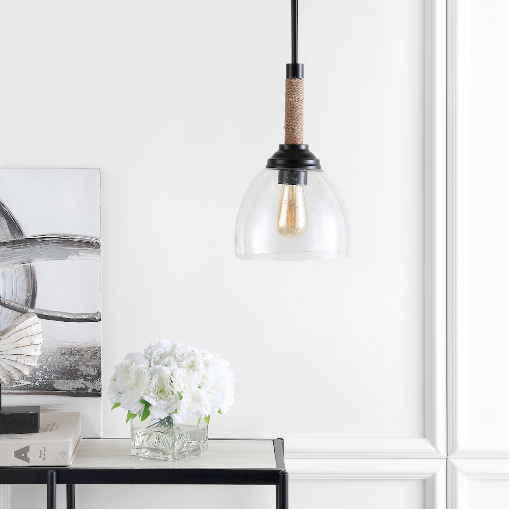 Alys Adjustable Rope Wrap Modern Rustic Iron/Glass Led Pendant. Picture 10