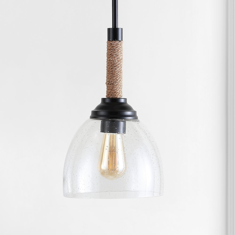 Alys Adjustable Rope Wrap Modern Rustic Iron/Glass Led Pendant. Picture 6