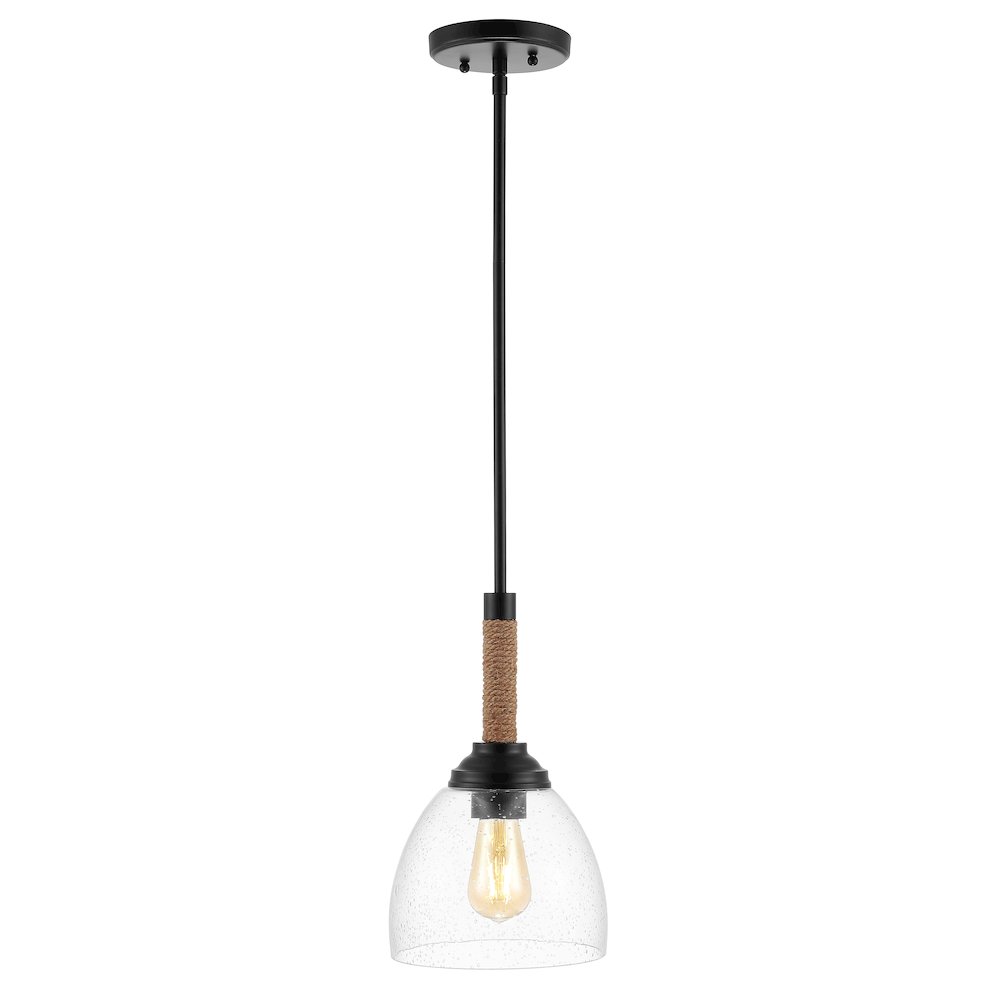 Alys Adjustable Rope Wrap Modern Rustic Iron/Glass Led Pendant. Picture 1