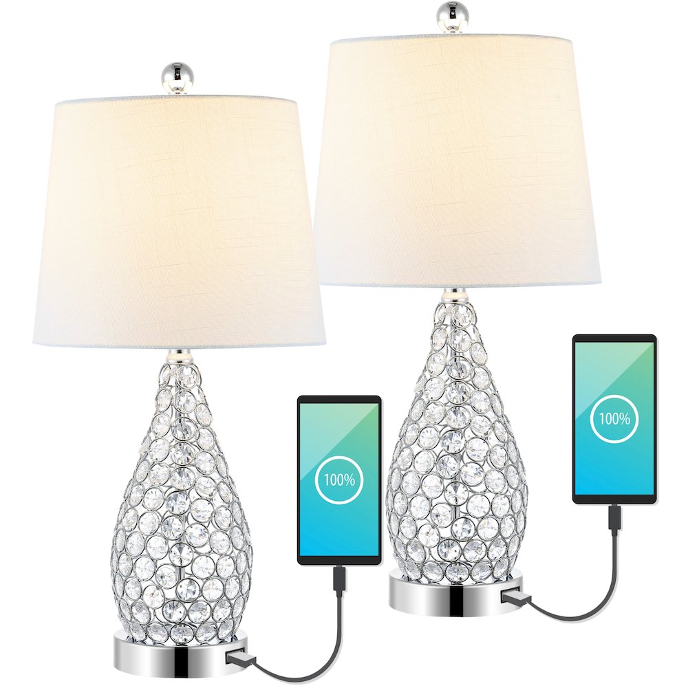 Lily Midcentury Modern Iron Led Table Lamp With Usb Charging Port (Set Of 2). Picture 1
