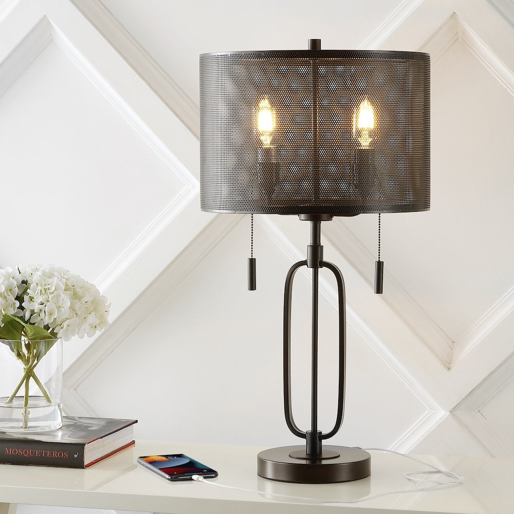 Hank Industrial Farmhouse Iron Led Table Lamp With Usb Charging Port. Picture 6