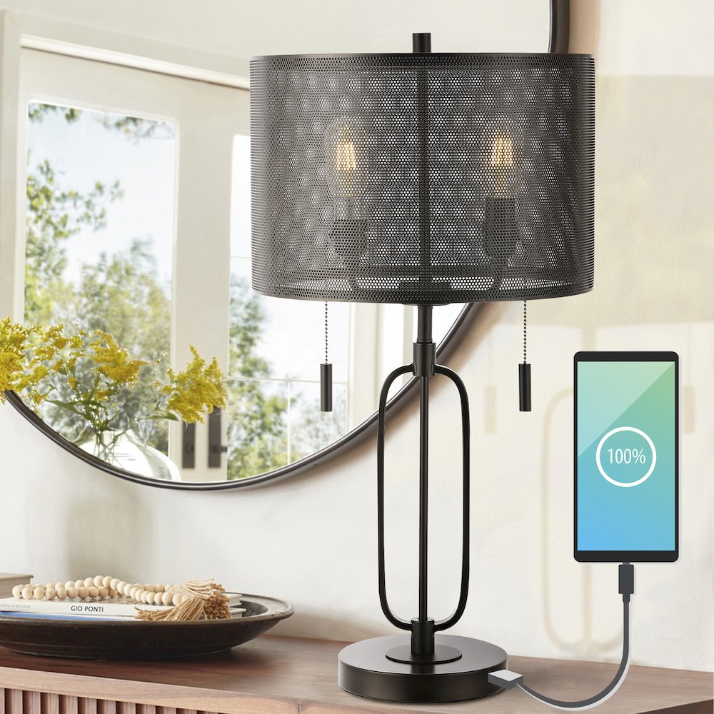 Hank Industrial Farmhouse Iron Led Table Lamp With Usb Charging Port. Picture 7
