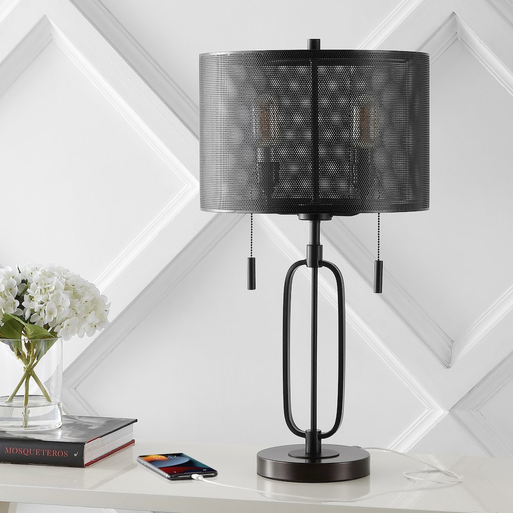 Hank Industrial Farmhouse Iron Led Table Lamp With Usb Charging Port. Picture 4