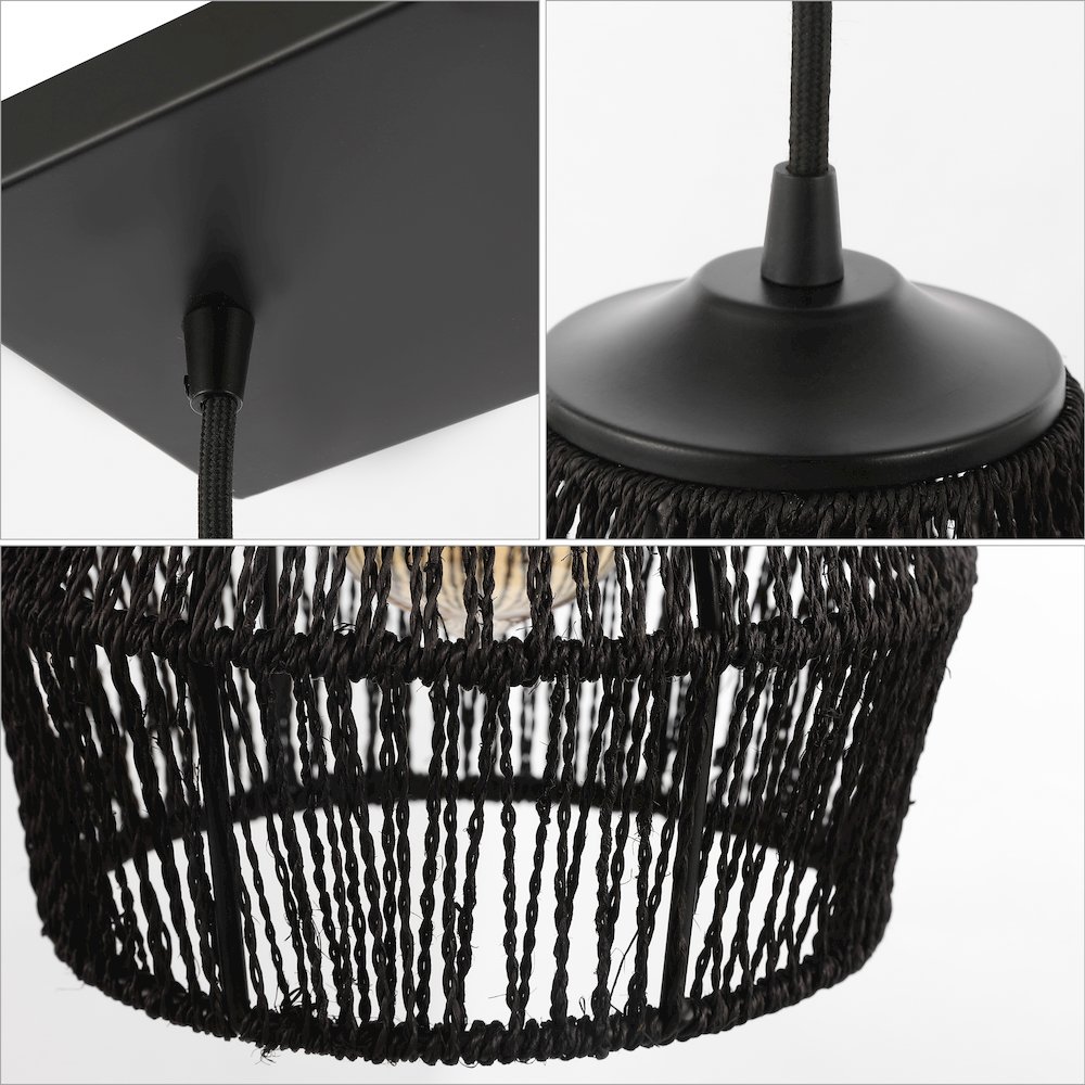 Ibiza 3-Light Woven Rope/Metal Bohemian Coastal Led Linear Pendant. Picture 4