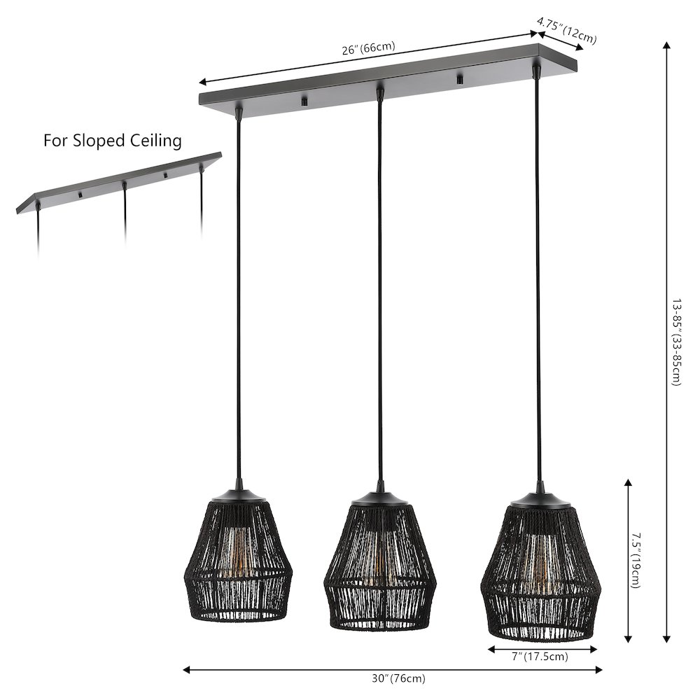 Ibiza 3-Light Woven Rope/Metal Bohemian Coastal Led Linear Pendant. Picture 3