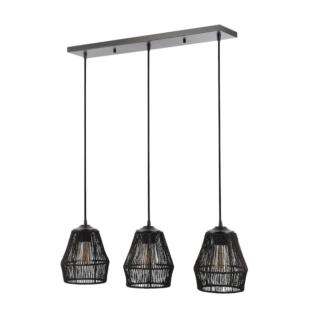 Ibiza 3-Light Woven Rope/Metal Bohemian Coastal Led Linear Pendant. Picture 2