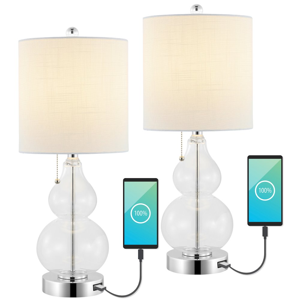Cora Classic Vintage Glass Led Table Lamp With Usb Charging Port (Set Of 2). Picture 1