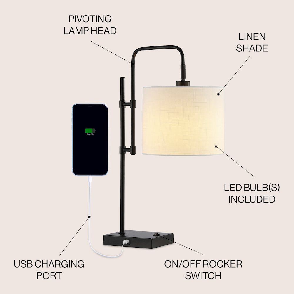 Edris Industrial Designer Metal Led Task Lamp With Usb Charging Port. Picture 5