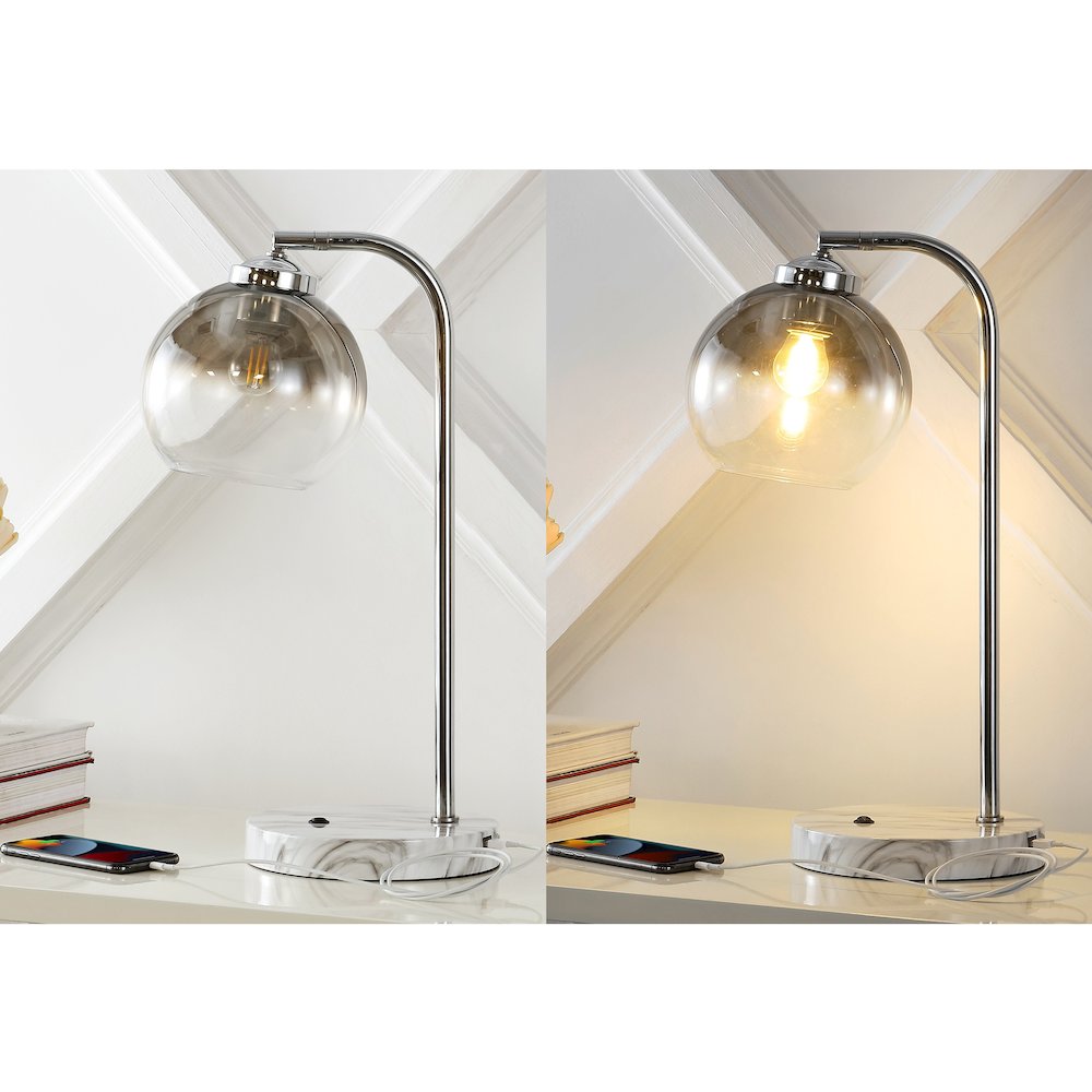 Ada Industrial Contemporary Iron/Glass Led Task Lamp With Usb Charging Port. Picture 7