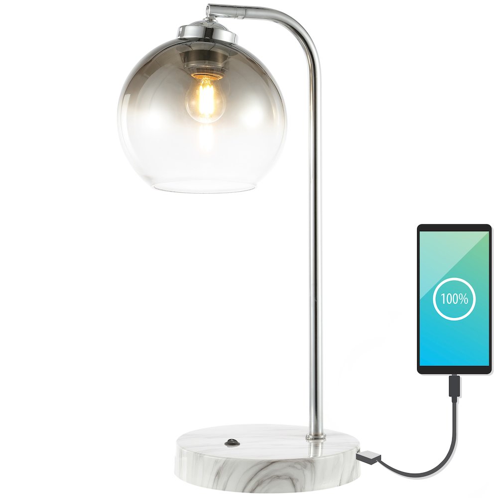 Ada Industrial Contemporary Iron/Glass Led Task Lamp With Usb Charging Port. Picture 4
