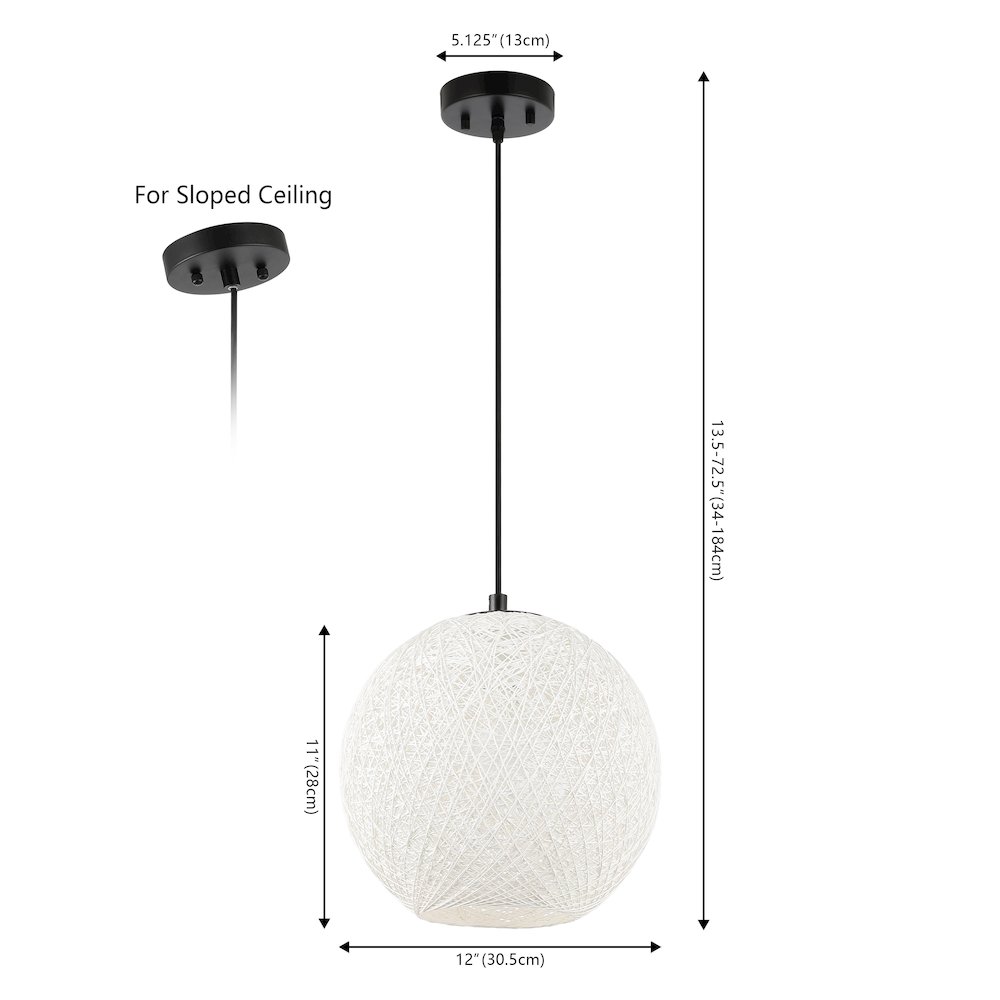 Lacey 1-Light Bohemian Minimalist Iron/Rope Woven Globe Led Pendant. Picture 3