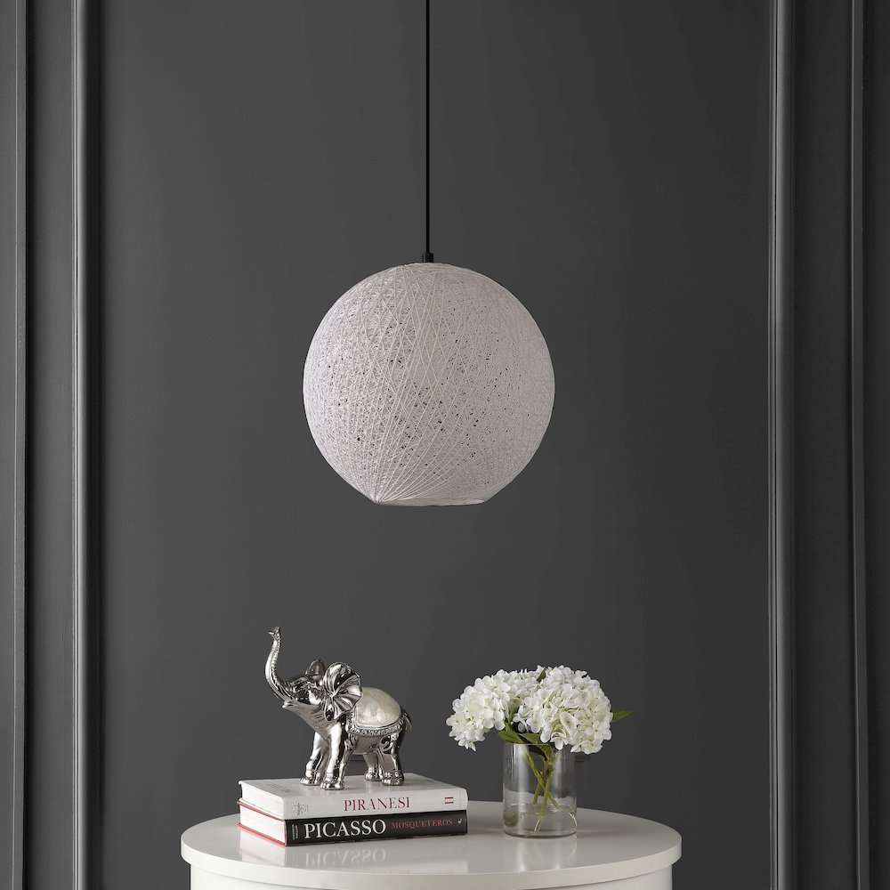 Lacey 1-Light Bohemian Minimalist Iron/Rope Woven Globe Led Pendant. Picture 1