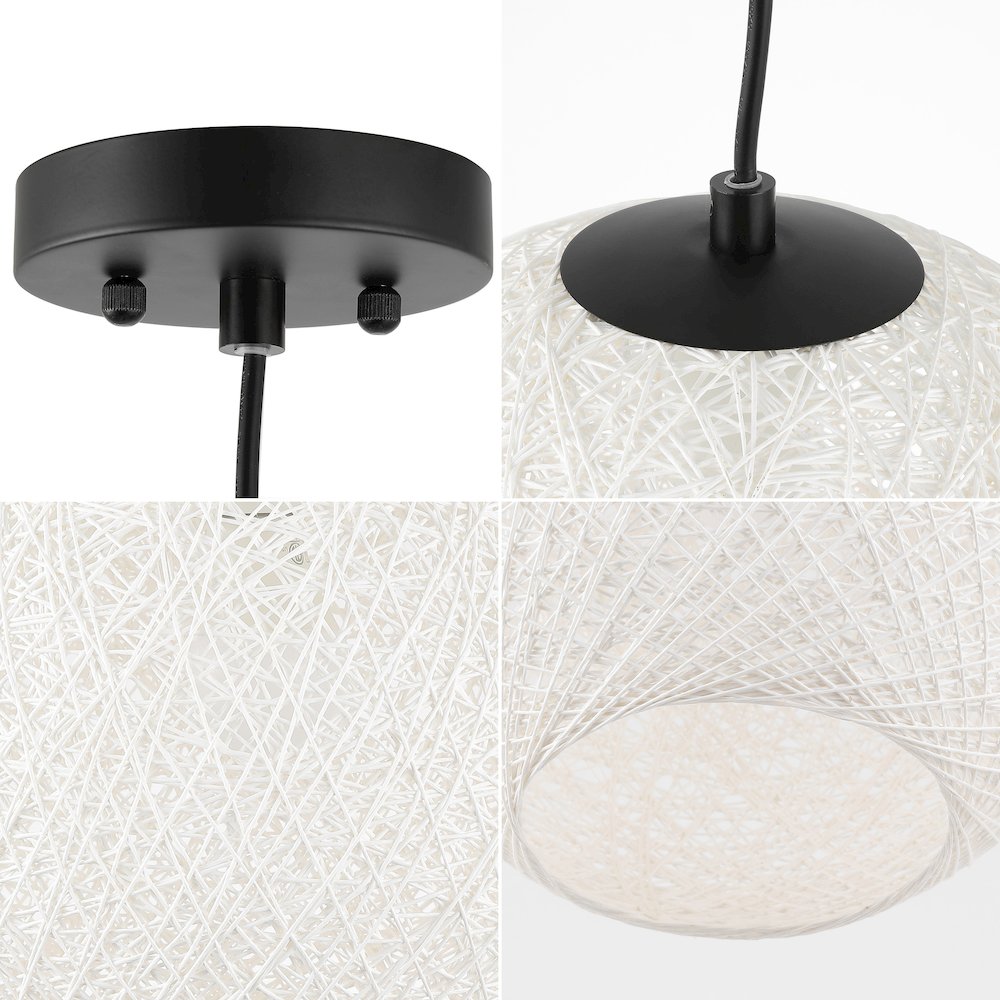 Lacey 1-Light Bohemian Minimalist Iron/Rope Woven Globe Led Pendant. Picture 4