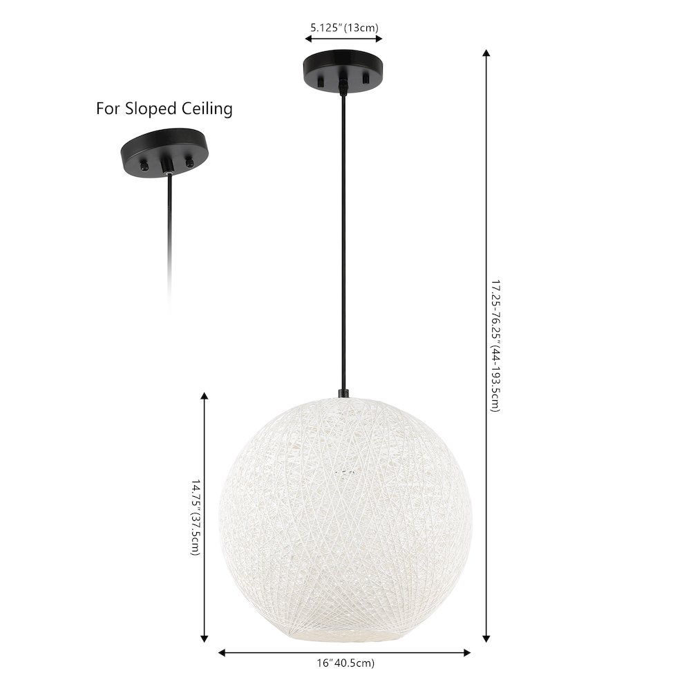 Lacey 1-Light Bohemian Minimalist Iron/Rope Woven Globe Led Pendant. Picture 3