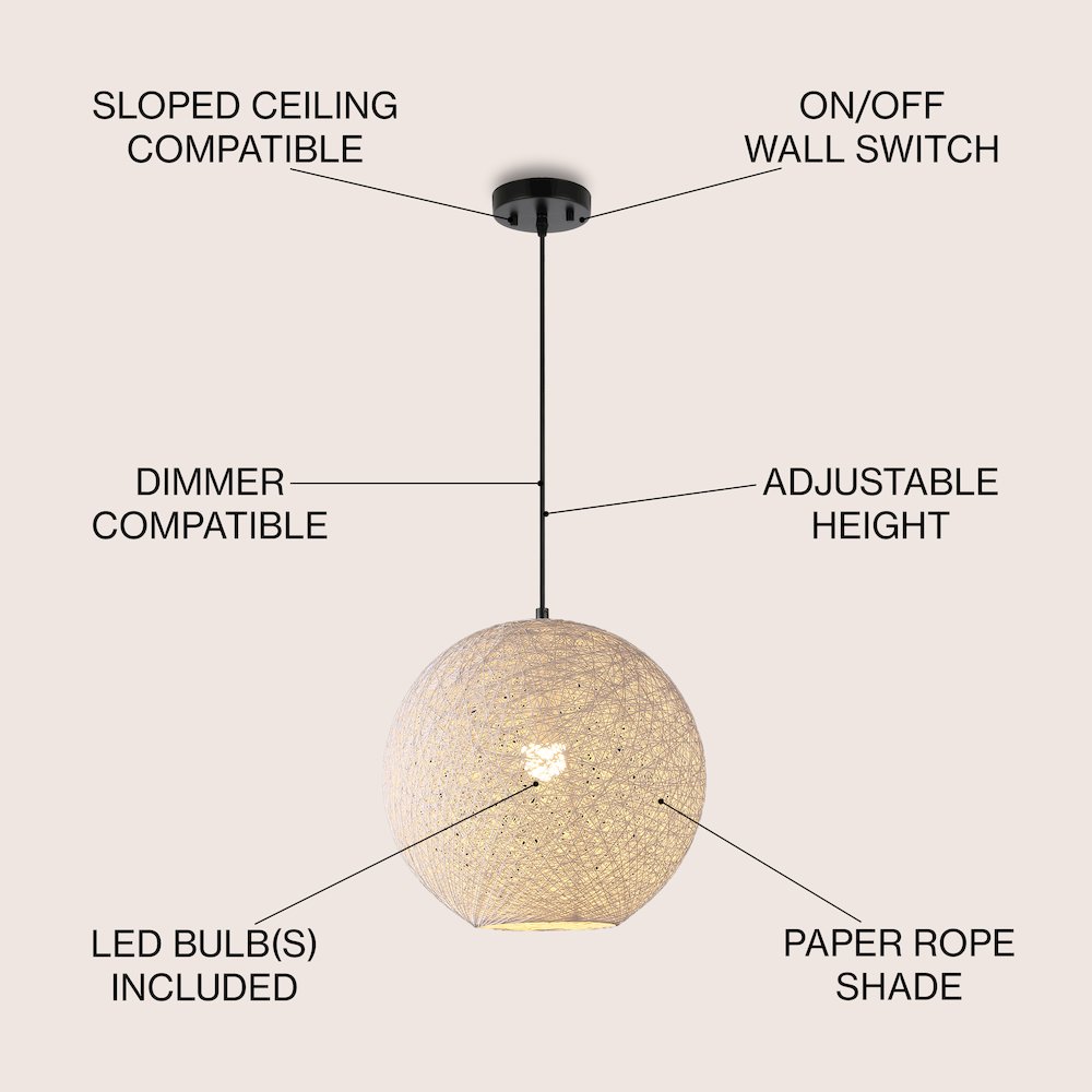 Lacey 1-Light Bohemian Minimalist Iron/Rope Woven Globe Led Pendant. Picture 5