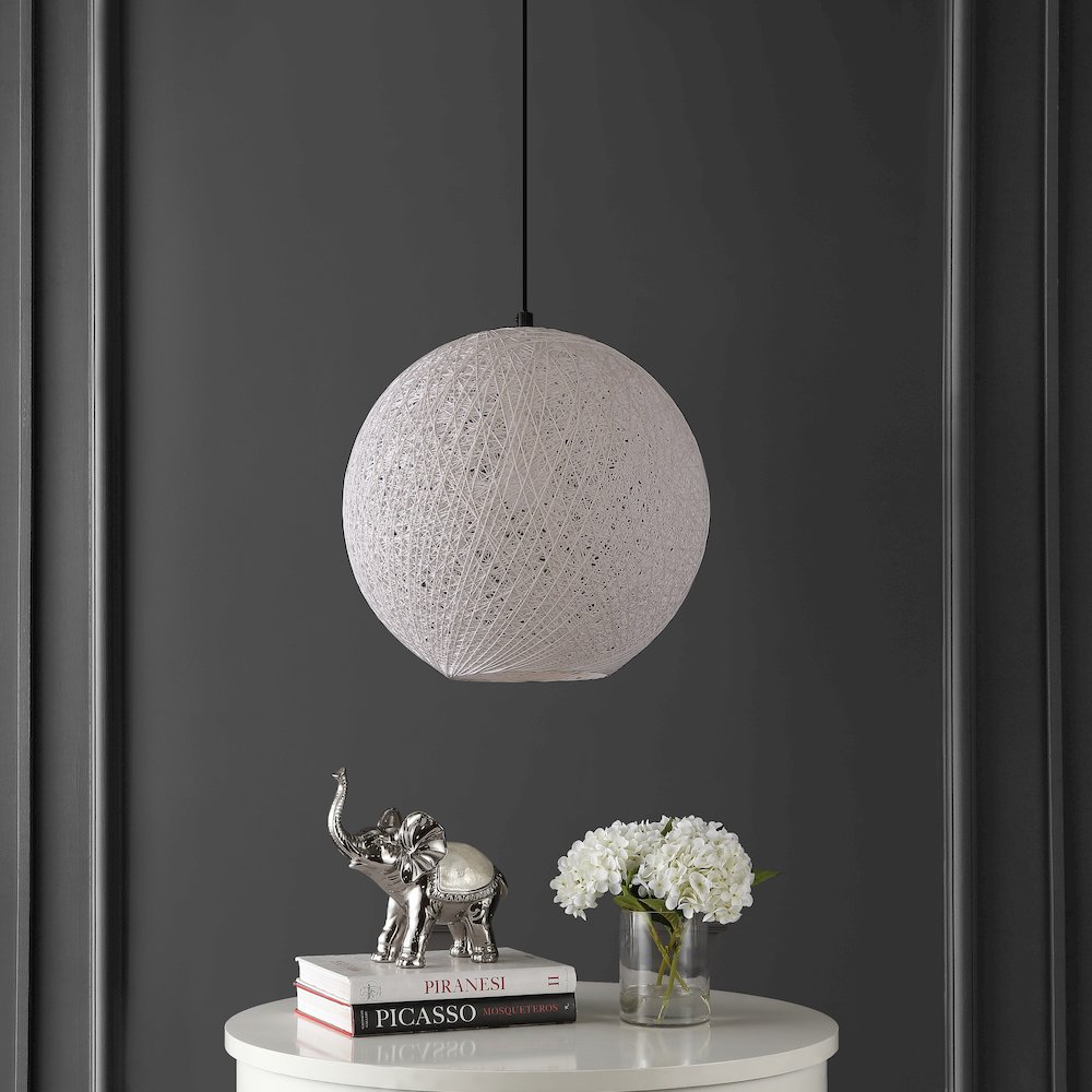 Lacey 1-Light Bohemian Minimalist Iron/Rope Woven Globe Led Pendant. Picture 1