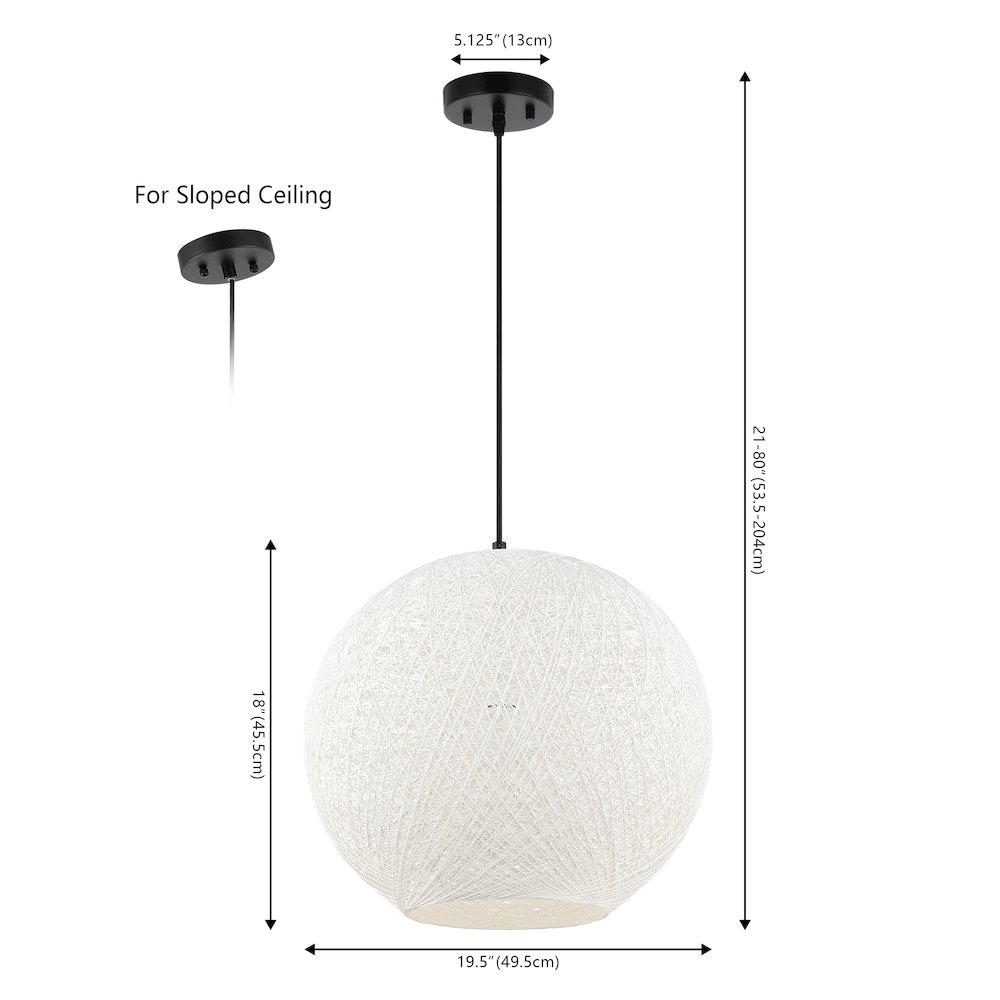 Lacey 1-Light Bohemian Minimalist Iron/Rope Woven Globe Led Pendant. Picture 3