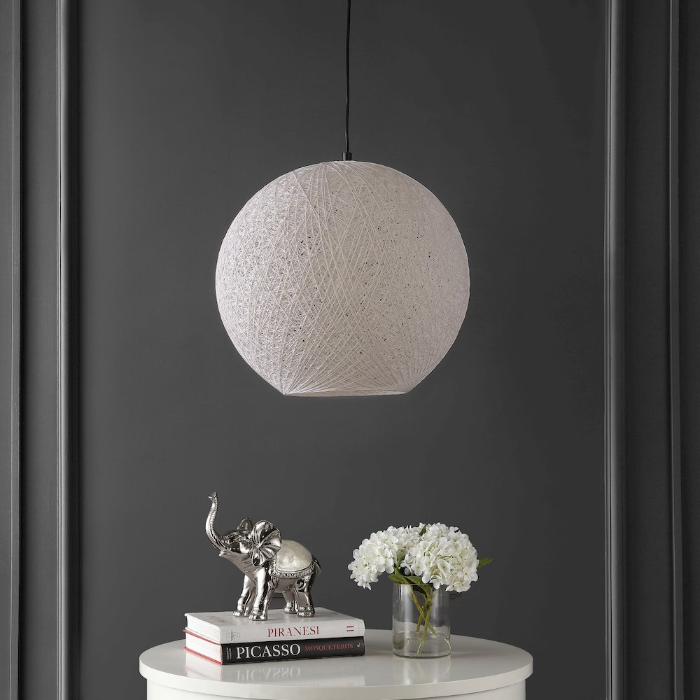 Lacey 1-Light Bohemian Minimalist Iron/Rope Woven Globe Led Pendant. Picture 1