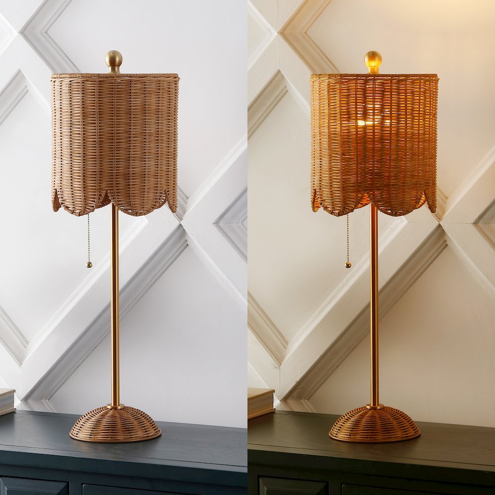 Celerie Coastal Bohemian Rattan/Iron Scalloped Buffet Led Table Lamp. Picture 6