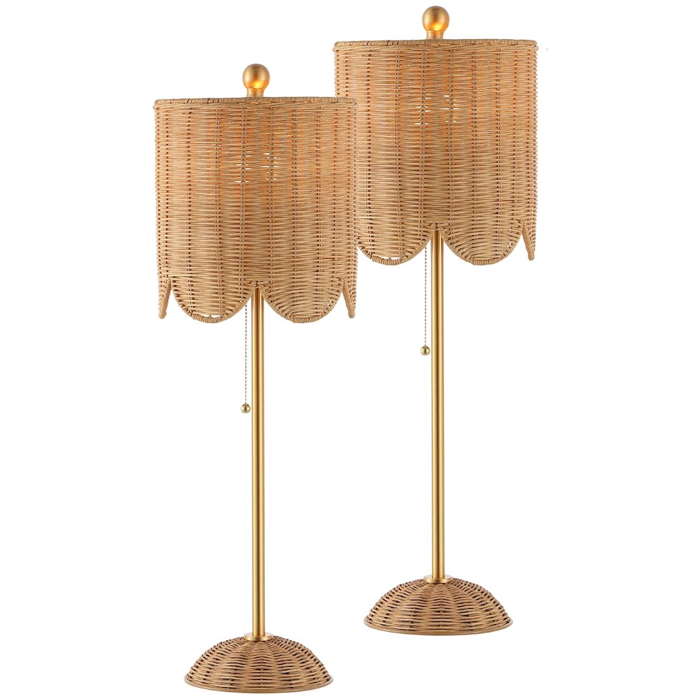 Celerie Coastal Bohemian Rattan/Iron Scalloped Buffet Led Table Lamp. Picture 1
