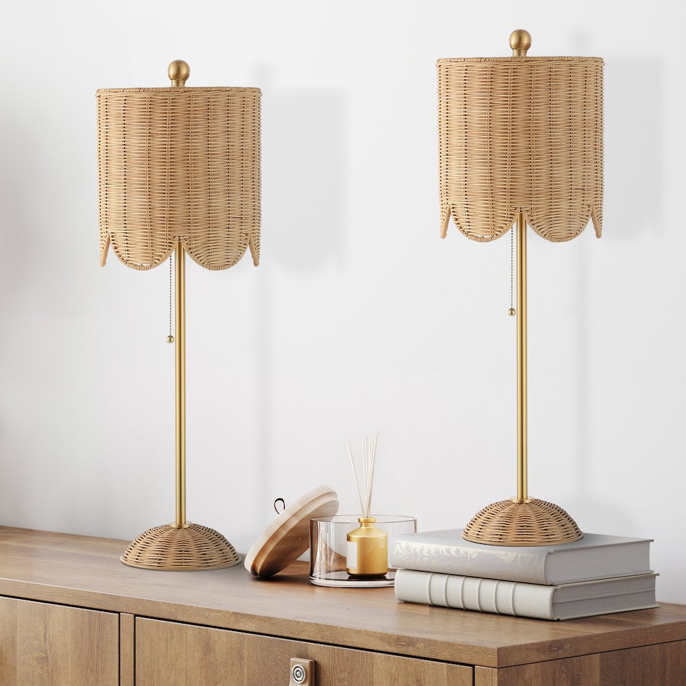 Celerie Coastal Bohemian Rattan/Iron Scalloped Buffet Led Table Lamp. Picture 3