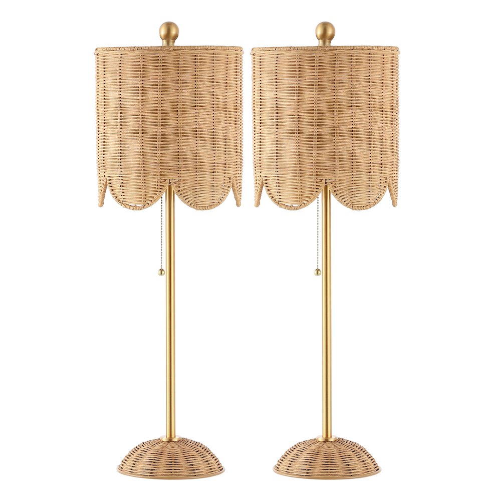 Celerie Coastal Bohemian Rattan/Iron Scalloped Buffet Led Table Lamp. Picture 2