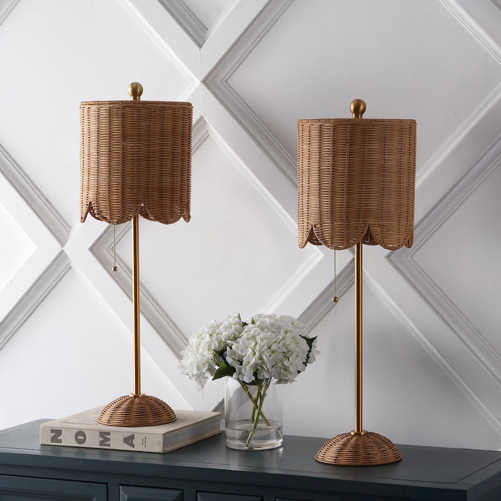 Celerie Coastal Bohemian Rattan/Iron Scalloped Buffet Led Table Lamp. Picture 1